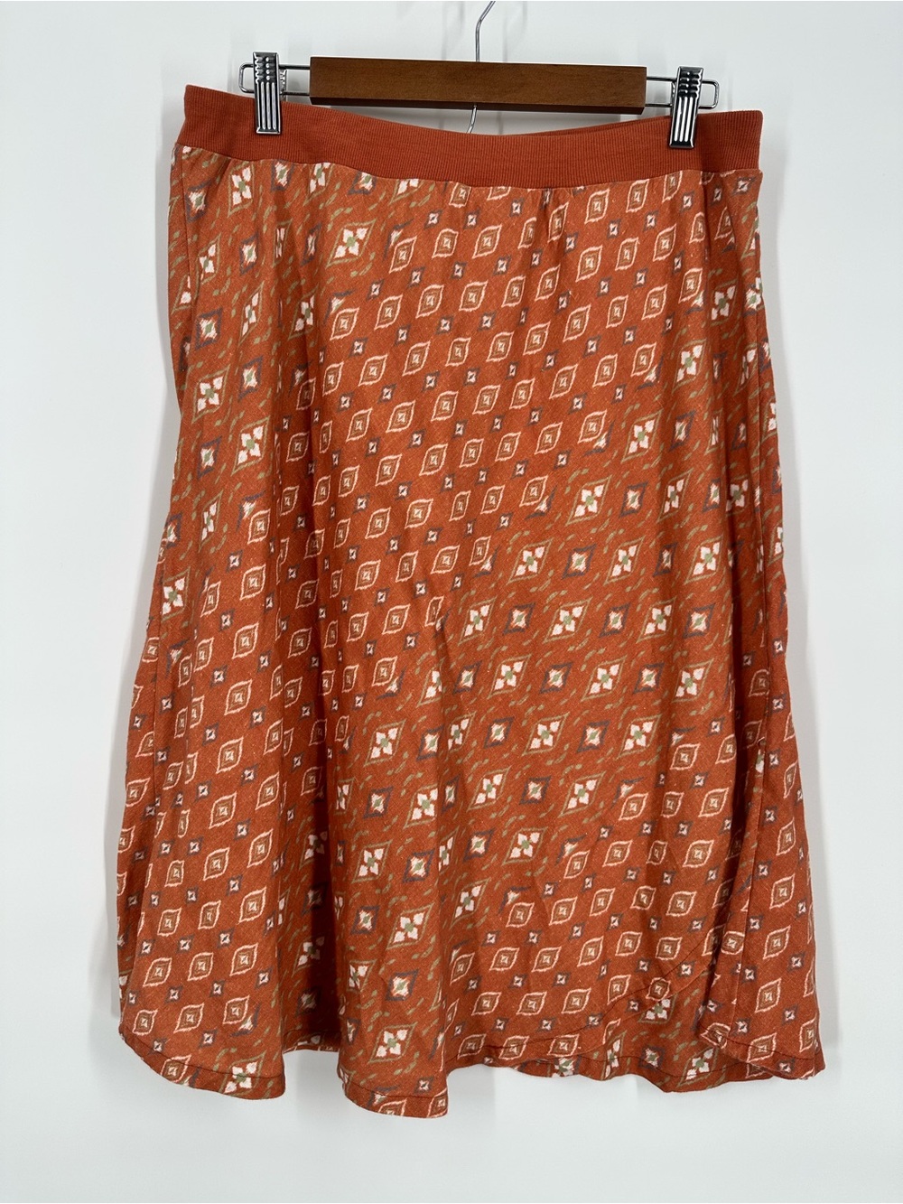 COLDWATER CREEK Women Petite 100% Linen Midi Flowy Skirt Diamond Pattern Medium